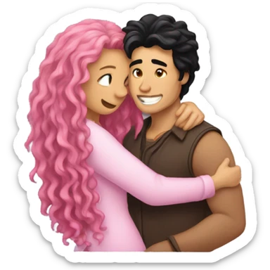 make a guy and a girl, they are hugging, the girl has pink long wavy hair. The guy has black hair and light skin. They are facing each other sticker