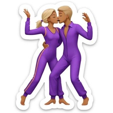 Last two brain cells dancing looking weird and kissing. not iphone emoji style. they wear purple jumpsuits sticker