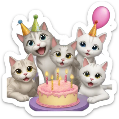 six cats birthday party sticker