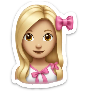 A girl with blonde hair and a pink bow sticker