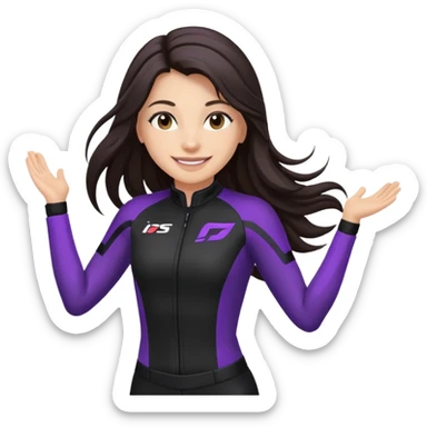 brunette long hair woman with black racing outfit with single purple strips on arms sticker