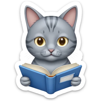 gray Cat reading blue book sticker