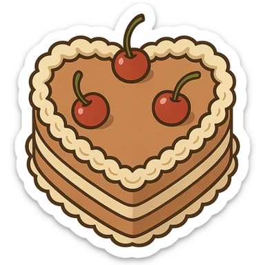 flat toon heart-shaped vintage-style cake with cherries sticker
