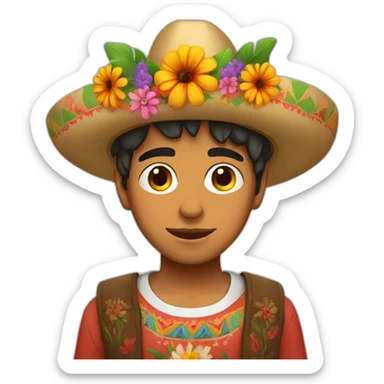 Mexican boy with flowers in his head sticker