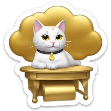 cat secretary sitting on top of the gold cloud sticker