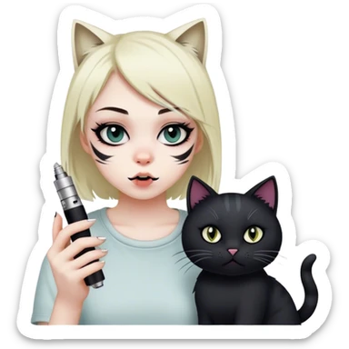 Emo girl hitting a vape with her cat sticker