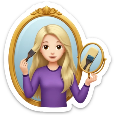 a beautiful girl combing his long hair in front of mirror. sticker
