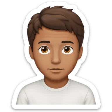 Homme brun cheveux court ondulé. Métisse. Yeux marrons très foncé. Avec t-shirt blanc sticker