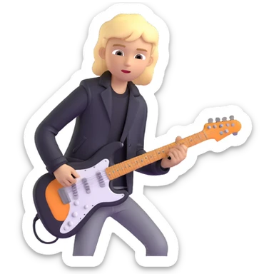 young blonde boy in a black jacket playing an electric guitar sticker
