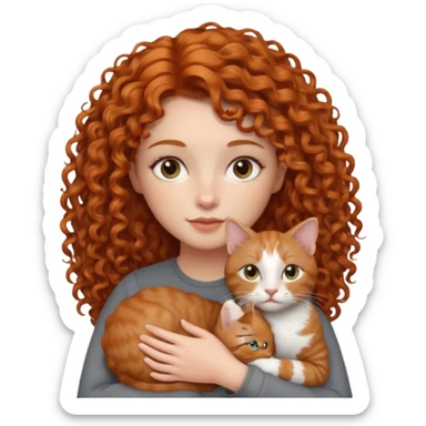 a ginger curly hair woman vet holding a cat sticker