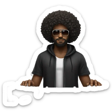 Black man with curly fro and beard dj  sticker