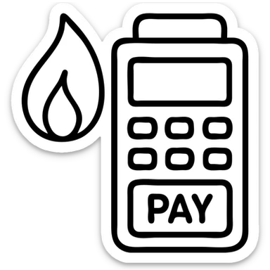 Gazprom Pay financial transaction icon with gas flame symbol and payment terminal sticker