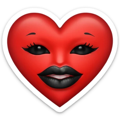 A solid red gradient heart, with three black lipstick kiss marks of different angles printed on it, retro matte texture, high contrast, clean edges, sticker style, romantic and sexy vibe, minimalist 2D illustration, no background
 sticker