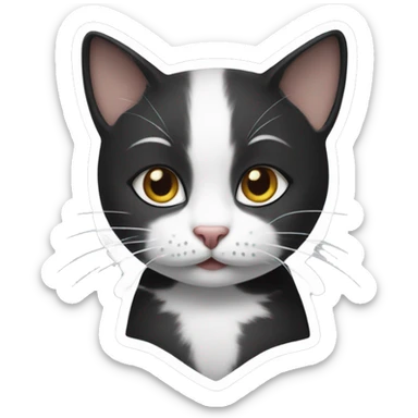 Create a sticker for a little black and white cat, she has white cheeks and a white stripe on her forehead sticker