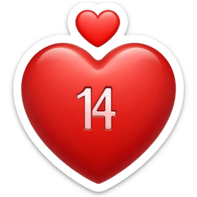the number "14" in a red heart sticker