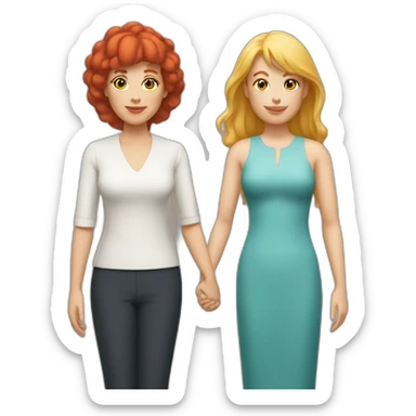 Middleaged woman with red Hair and Bangs Holding hand with blond woman sticker