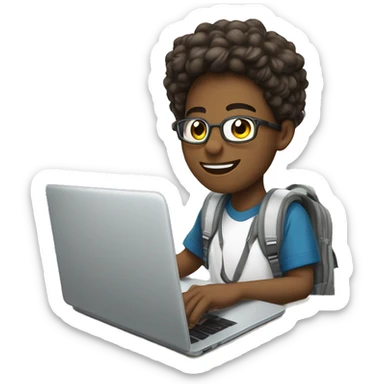 Adolescente de color de piel blanca, con laptop. Feliz sentado  sticker