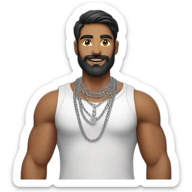 An Indian man with beard wearing men silver chain,styled sticker