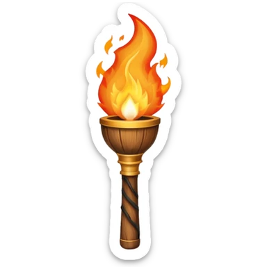 A flaming torch with a wooden handle, like an adventure movie torch sticker