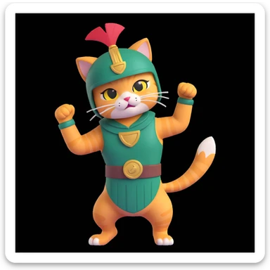 spartan cat dancing, helmet slightly askew, looking mischievous sticker