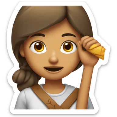 chica riéndose a carcajadas con nariz de Pinocho y con una mano en la cara sticker