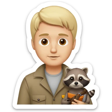 blonde man with racoon sticker