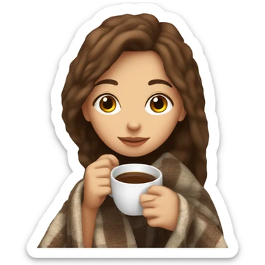 Brown hair Girl drinking coffee, with a cozy blanket sticker