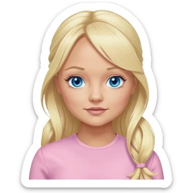 Emma Bunton blue eyes, long blonde ponytail hair, light pink outfit sticker