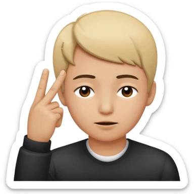 Una persona tocándose la cabeza por la 100 con un dedo índice y los ojos serrados  sticker