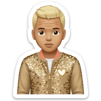 Chris Brown with blonde hair, beige sequin outfit sticker