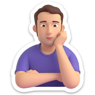 a man thinking, hand on chin, pondering expression, 3D style sticker