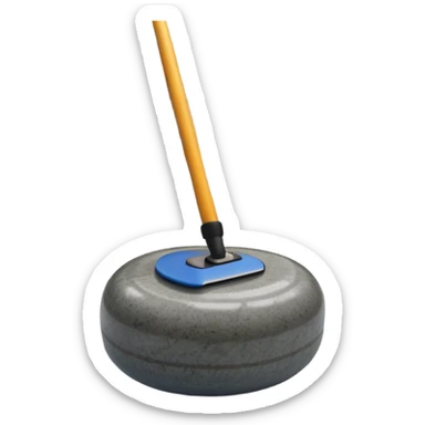 An icon showing a detailed close-up of a curling stone sliding across the ice, with a broom in motion beside it. The background features an indoor stadium with cheering spectators on the stands. Transparent background captures the strategy and focus of curling. sticker