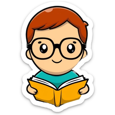 Cute cartoon character with glasses reading a book with mathematical formulas floating around sticker