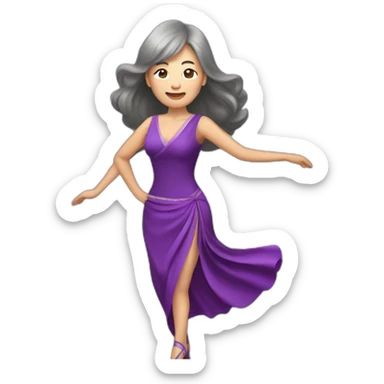 long hair Asian senior woman with bang in sexy purple dress ballroom dancing sticker