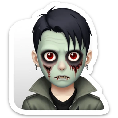 zombie boy with black anime wolfcut medium long symmetrical hair and piercings sticker