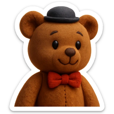 Add a red bow tie and a small blue hat to the plush teddy bear, keep plush portrait style, no background. sticker