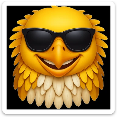 Add cool black sunglasses to the yellow eagle with a big smile facing forward in the style of emoji (apple style emojis). Keep the emoji look and feel. sticker