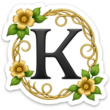 Shin yBlack letters B and the letter K outlined with hold and a gold flowervine around the left side sticker