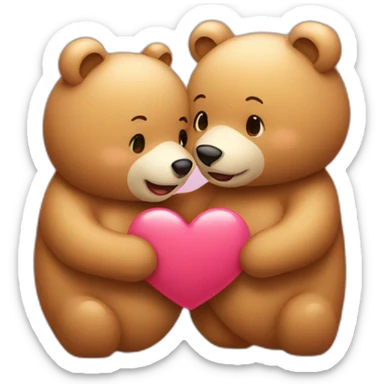 Female bear and male bear kissing, face only, with hearts above them sticker