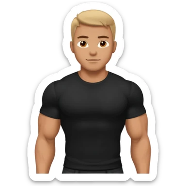 Generate a muscular guy wearing plane black t shirt sticker