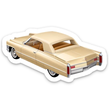Simple beige 1966 Cadillac DeVille with minimal details, clean lines, streamlined 30-degree view, reduced to essential elements only, Once Upon a Hollywood car, iOS emoji style sticker