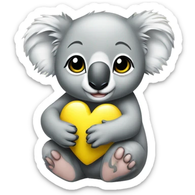 Baby koala with yellow heart in its paws  sticker