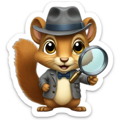realistic detective squirrel holding a magnifying glass sticker