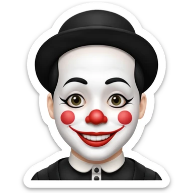 black and white mime clown emoji with white makeup and costume sticker