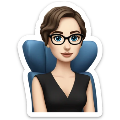 Hyper Realistic photo Lily collins blue eyes wearing glasses in a business meeting black dress sticker