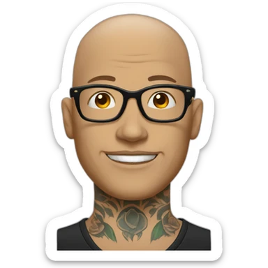 Tattooed man bald with glasses sticker