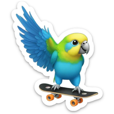 Budgerigar blue parrot rides a skateboard sticker