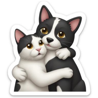 cat and a dog hugging each other sticker