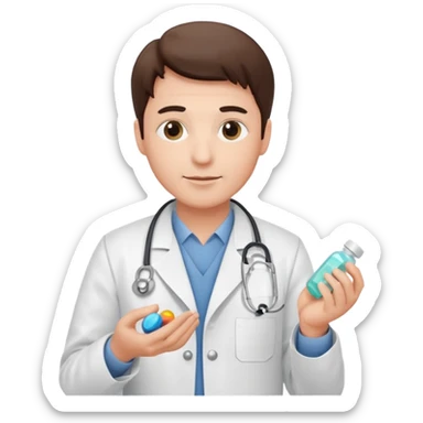 male doctor of medicine holding pills sticker