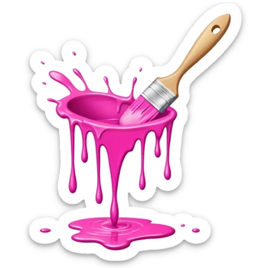  flying art brush dripping pink slop paint sticker